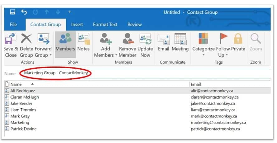 can you send outlook contact groups