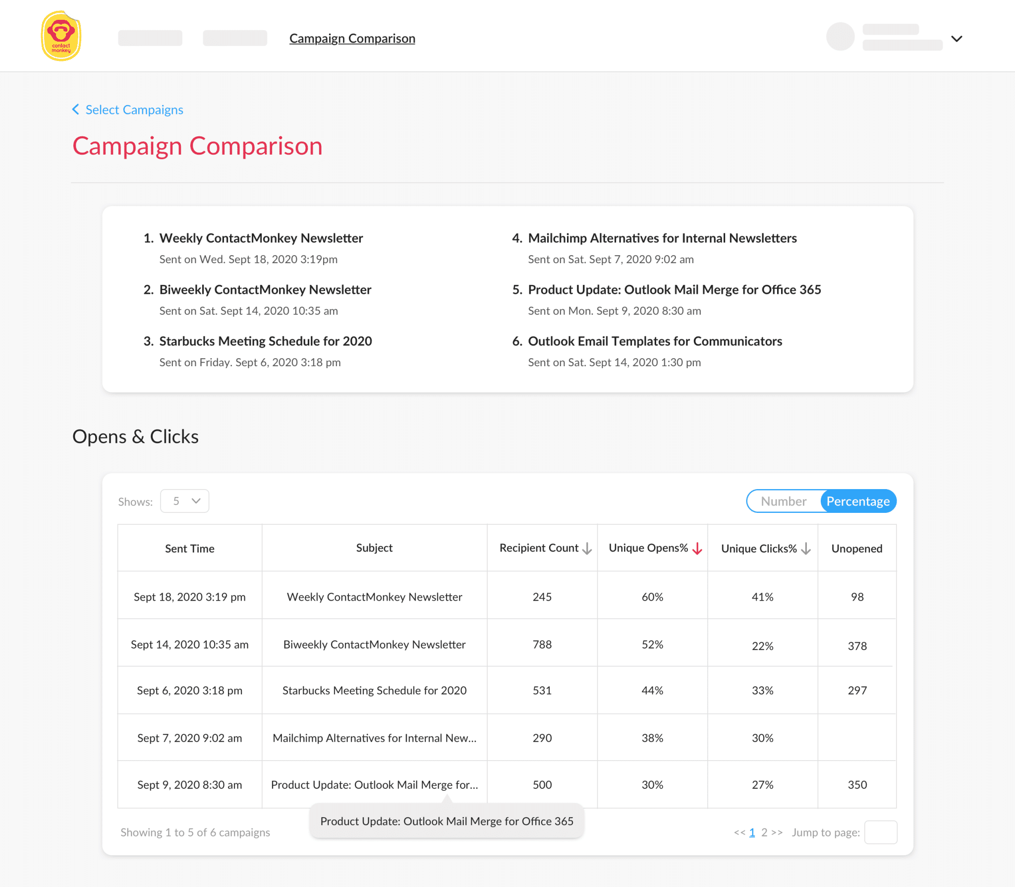 compare campaigns report to embed a survey in Outlook email