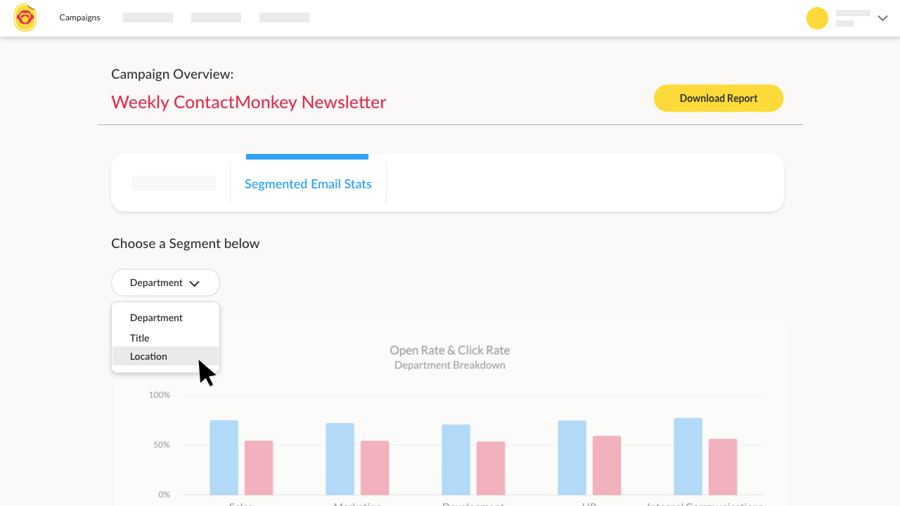 Screenshot of segmented stats within ContactMonkey's campaign overview.