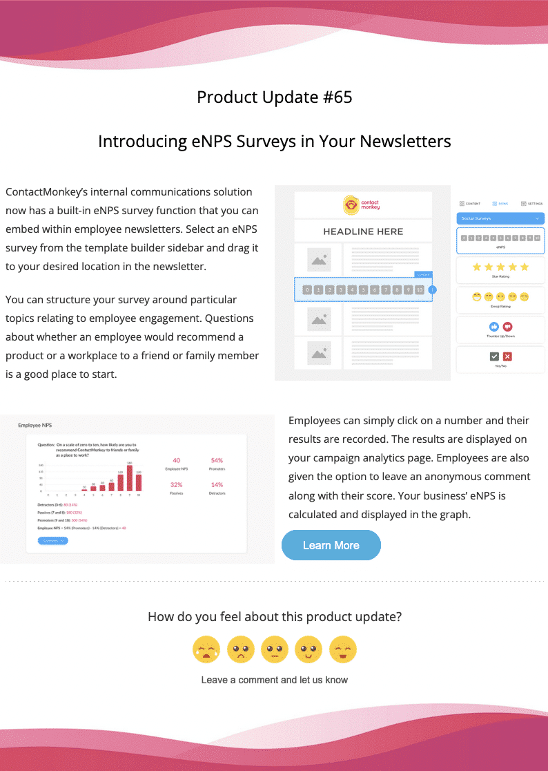 Screenshot of business update email example template using ContactMonkey.