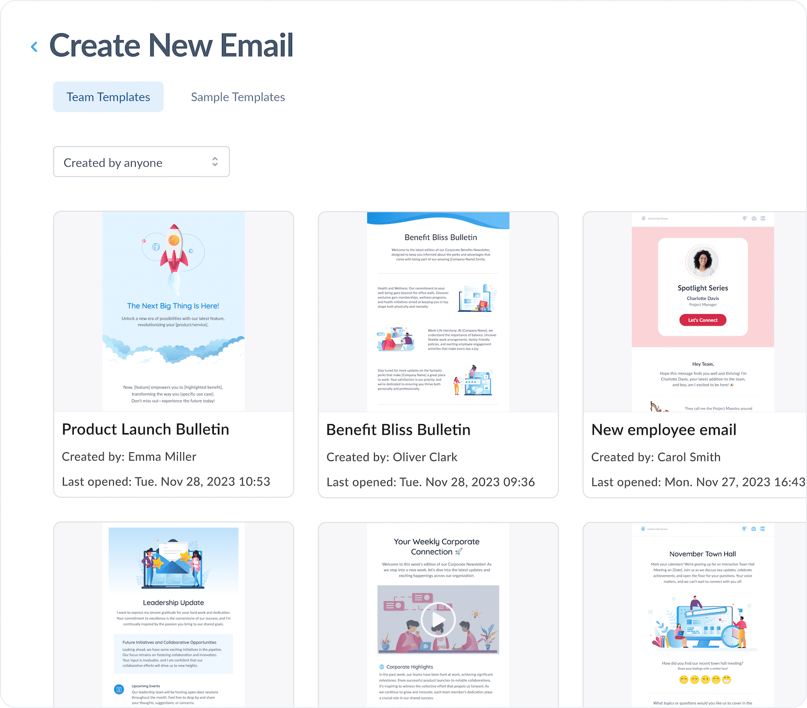 ContactMonkey create new email page with library of usable email newsletter templates